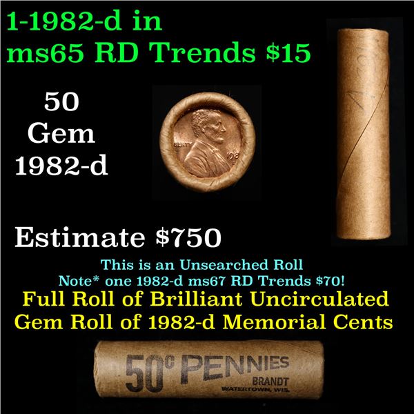 Shotgun Lincoln 1c roll, 1982-d 50 pcs Brandt Wrapper.