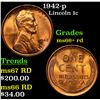 1942-p Lincoln Cent 1c Grades GEM++ RD