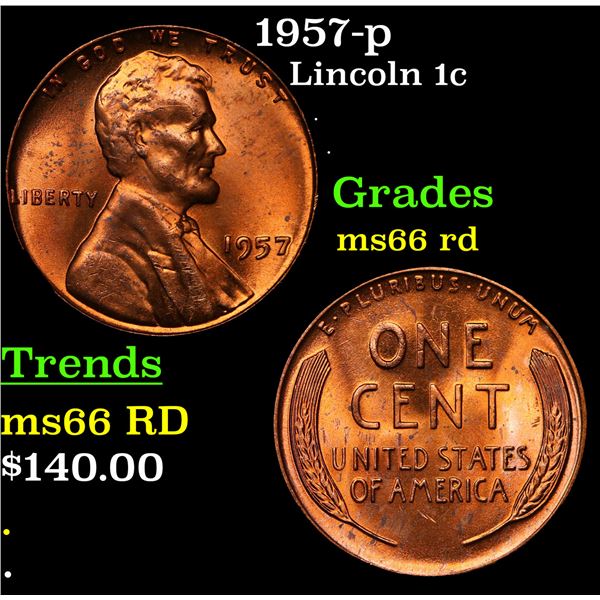 1957-p Lincoln Cent 1c Grades GEM+ Unc RD