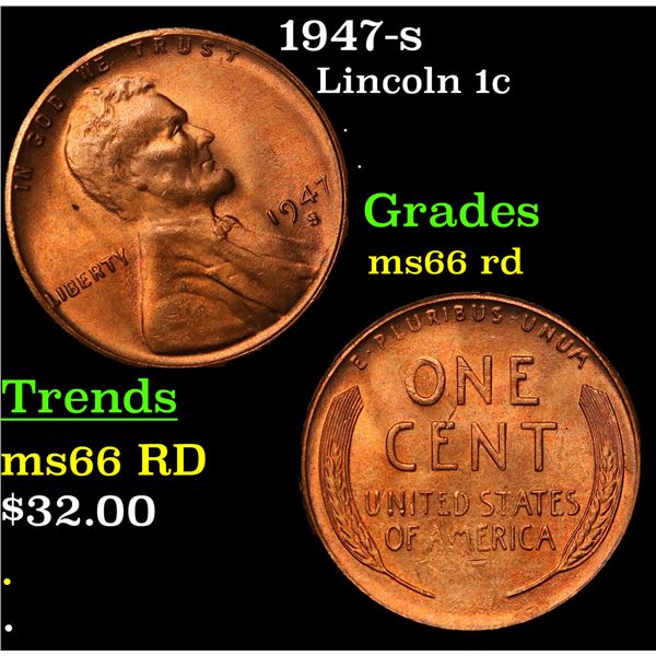 1947-s Lincoln Cent 1c Grades GEM+ Unc RD