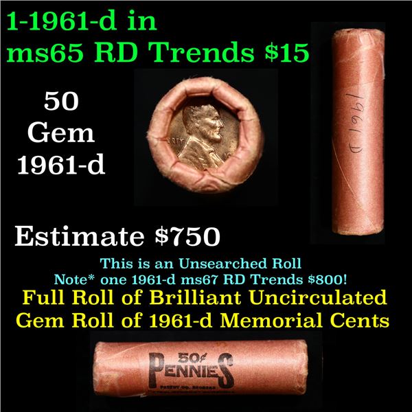 Shotgun Lincoln 1c roll, 1961-d 50 pcs Brandt Wrapper.