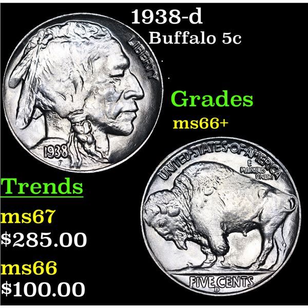 1938-d Buffalo Nickel 5c Grades GEM++ Unc