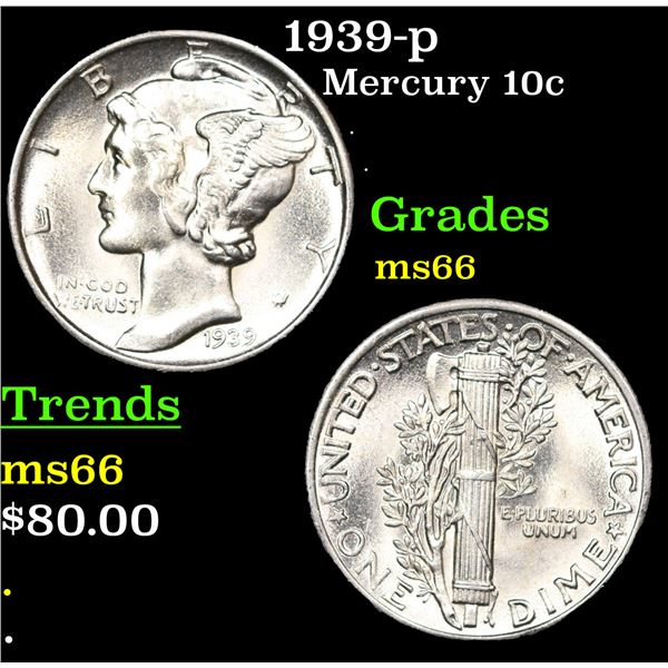 1939-p Mercury Dime 10c Grades GEM+ Unc