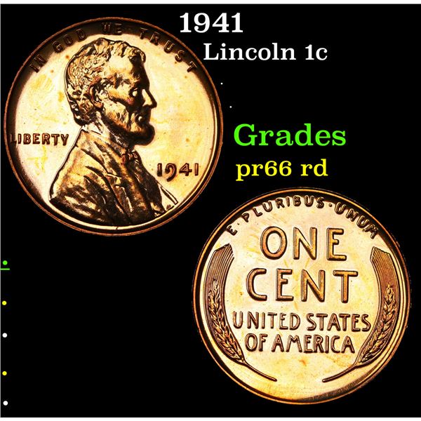 Proof 1941 Lincoln Cent 1c Grades Gem+ Proof Red