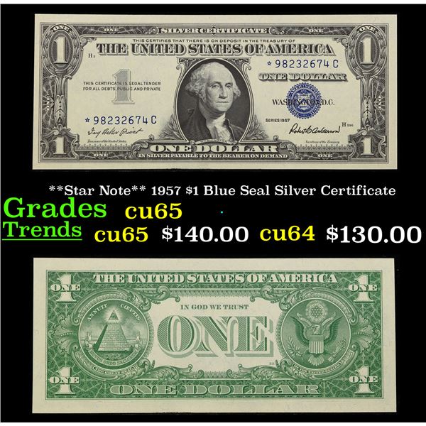 **Star Note** 1957 $1 Blue Seal Silver Certificate Grades Gem CU