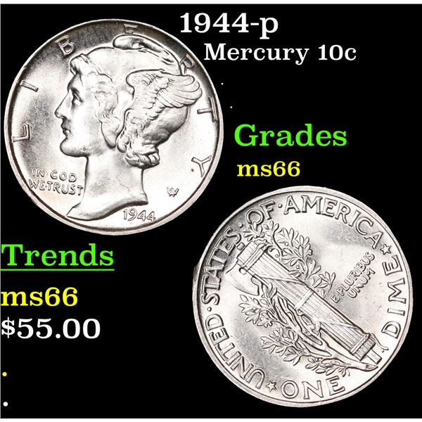 1944-p Mercury Dime 10c Grades GEM+ Unc