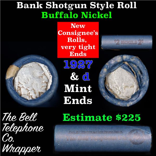 Buffalo Nickel Shotgun Roll in Old Bank Style 'Bell Telephone'  Wrapper 1927 & D Mint Ends