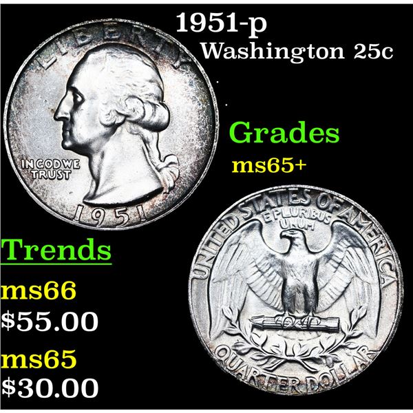 1951-p Washington Quarter 25c Grades GEM+ Unc