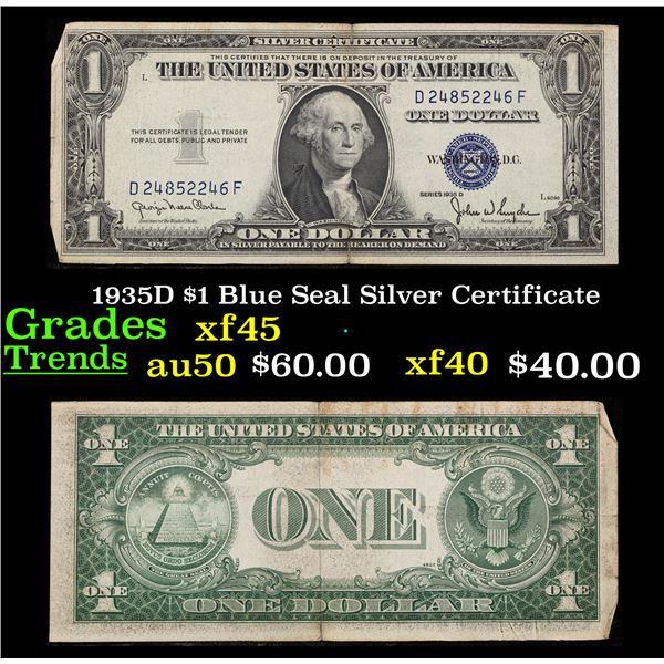 1935D $1 Blue Seal Silver Certificate Grades xf+