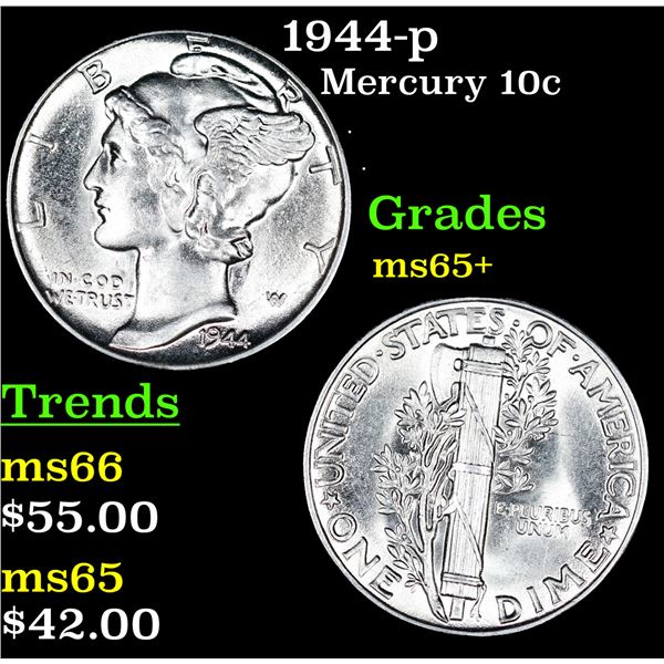 1944-p Mercury Dime 10c Grades GEM+ Unc