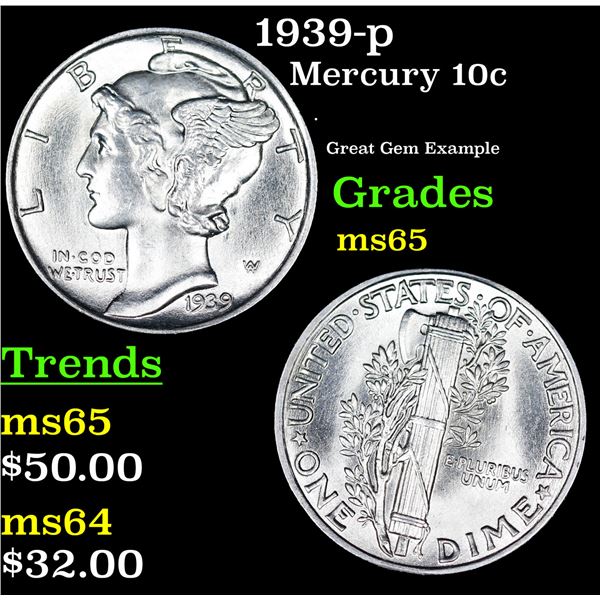 1939-p Mercury Dime 10c Grades GEM Unc