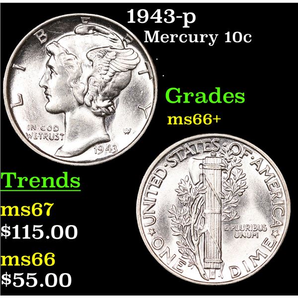 1943-p Mercury Dime 10c Grades GEM++ Unc