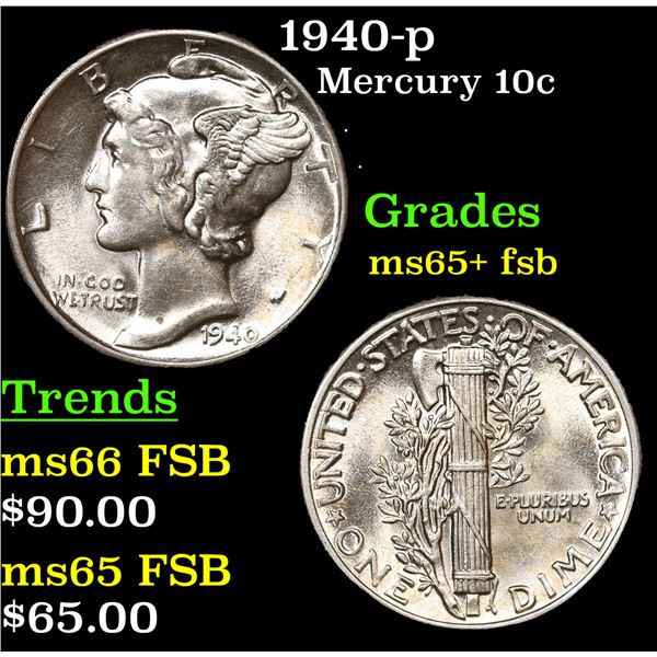 1940-p Mercury Dime 10c Grades GEM+ FSB