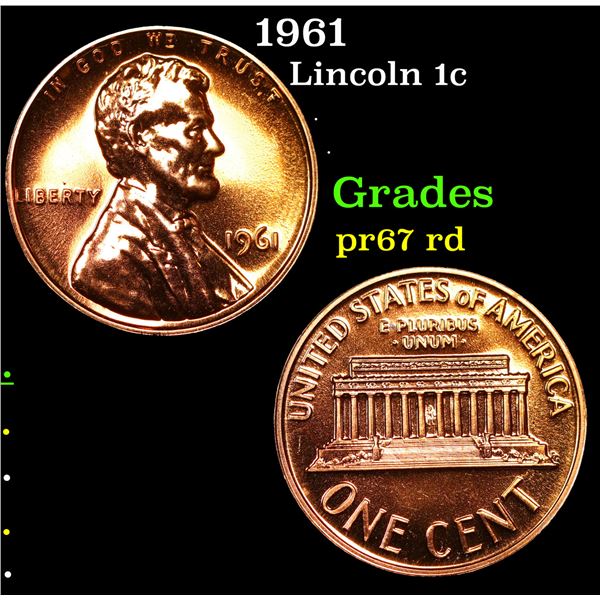 Proof 1961 Lincoln Cent 1c Grades Gem++ Proof Red