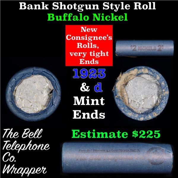 Buffalo Nickel Shotgun Roll in Old Bank Style 'Bell Telephone'  Wrapper 1923 & D Mint Ends