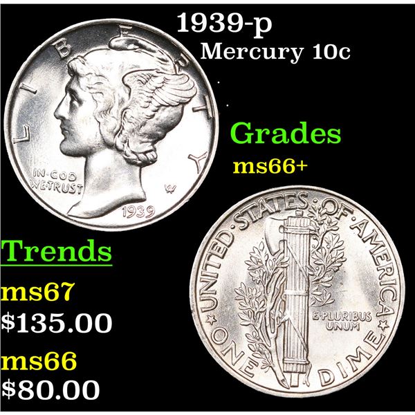 1939-p Mercury Dime 10c Grades GEM++ Unc
