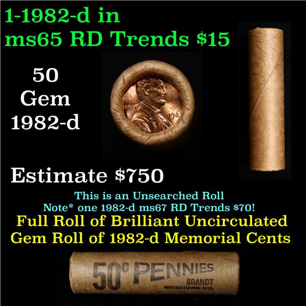 Shotgun Lincoln 1c roll, 1982-d 50 pcs Brandt Wrapper
