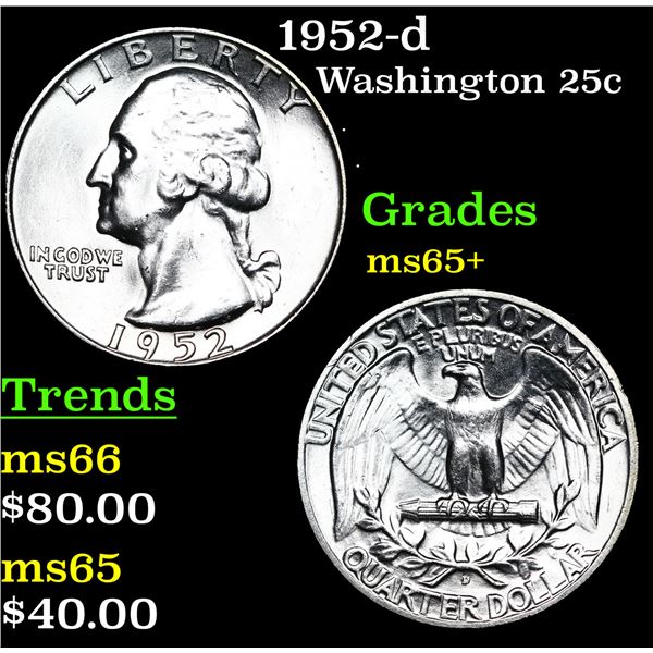 1952-d Washington Quarter 25c Grades GEM+ Unc