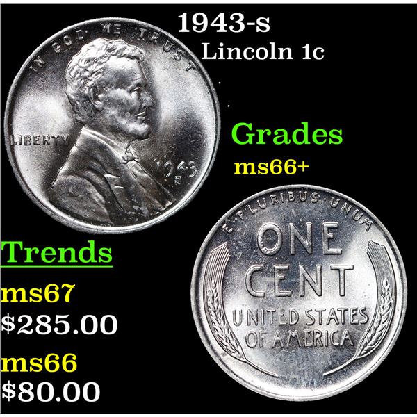 1943-s Lincoln Cent 1c Grades GEM++ Unc