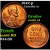 Image 1 : 1942-p Lincoln Cent 1c Grades GEM+ Unc RD