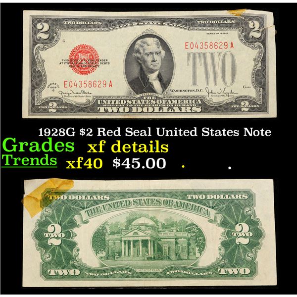 1928G $2 Red Seal United States Note Grades xf details