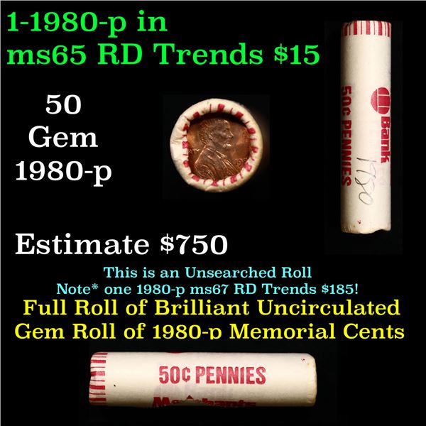 Shotgun Lincoln 1c roll,Merchants Bank Wrapper 1980-p 50 pcs