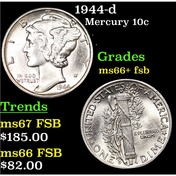 1944-d Mercury Dime 10c Grades GEM++ FSB