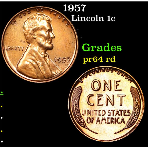 Proof 1957 Lincoln Cent 1c Grades Choice Proof Red