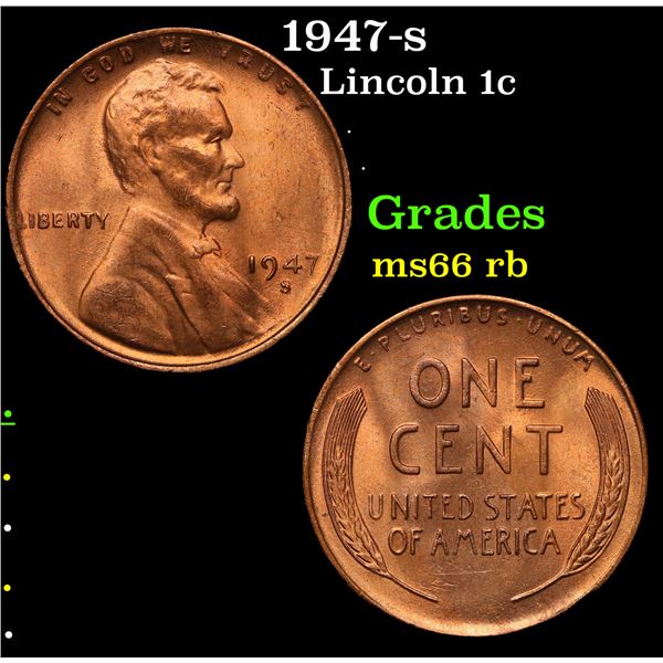1947-s Lincoln Cent 1c Grades GEM+ Unc RB