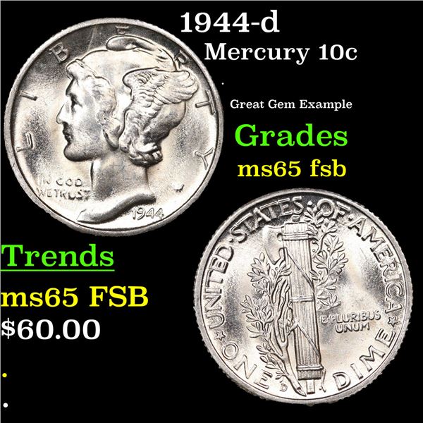 1944-d Mercury Dime 10c Grades GEM FSB