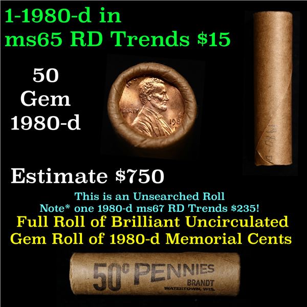 Shotgun Lincoln 1c roll, 1980-d 50 pcs Brandt Wrapper