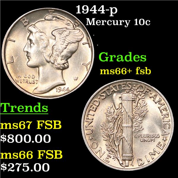 1944-p Mercury Dime 10c Graded ms66+ fsb BY SEGS