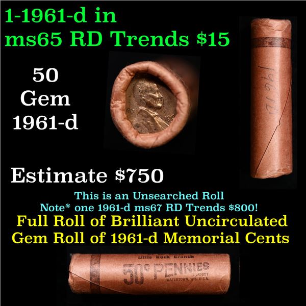 Shotgun Lincoln 1c roll, 1961-d 50 pcs Brandt Wrapper
