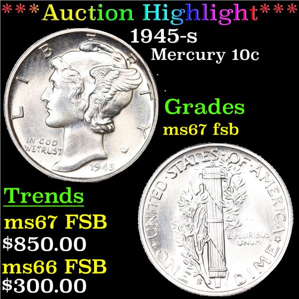 ***Auction Highlight*** 1945-s Mercury Dime 10c Graded ms67 fsb By SEGS (fc)