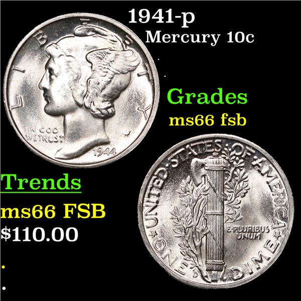 1944-d Mercury Dime 10c Grades GEM+ FSB