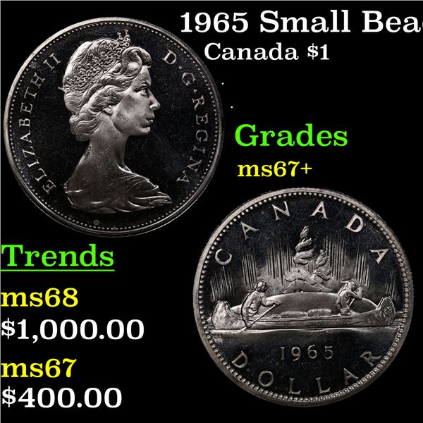1965 Small Beads, Pointed 5 Canada Dollar $1 Grades Gem++ Unc