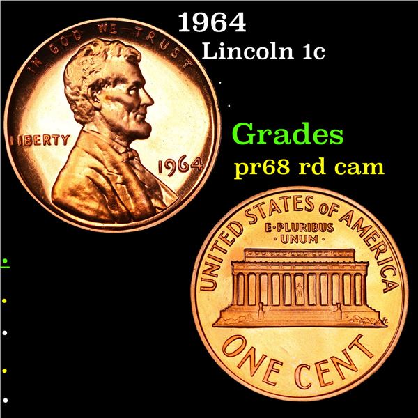 Proof 1964 Lincoln Cent 1c Grades Gem++ Proof Red Cameo