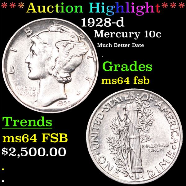 ***Auction Highlight*** 1928-d Mercury Dime 10c Graded Choice Unc FSB By USCG (fc)