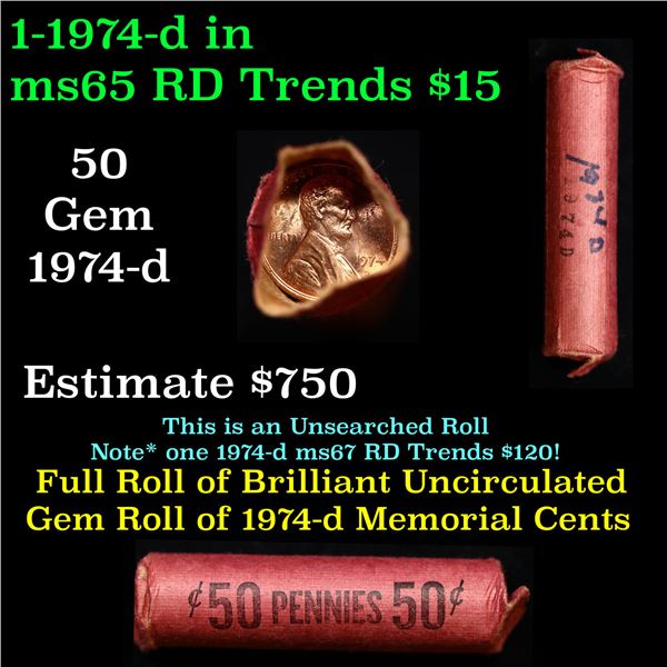Shotgun Lincoln 1c roll, 1974-d 50 pcs Wrapper