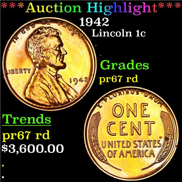 Proof ***Auction Highlight*** 1942 Lincoln Cent 1c Graded pr67 rd By SEGS (fc)