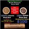 Image 1 : Mixed small cents 1c orig shotgun roll, 1919-S Wheat Cent, 1890 Indian Cent other end, Brinks Wrappe