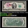 Image 1 : 1976 $2 Federal Reserve Note 1st Day of Issue, with Stamp Grades Gem CU