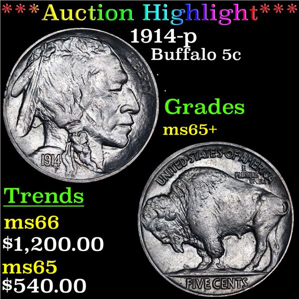 ***Auction Highlight*** 1914-p Buffalo Nickel 5c Graded ms65+ By SEGS (fc)