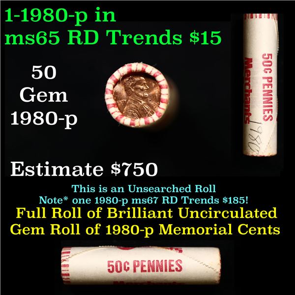 Shotgun Lincoln 1c roll,Merchants Bank Wrapper 1980-p 50 pcs