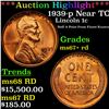 ***Auction Highlight*** 1939-p Lincoln Cent Near TOP POP! 1c Graded ms67+ rd By SEGS (fc)