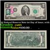 Image 1 : 1976 $2 Federal Reserve Note 1st Day of Issue, with Stamp Grades Gem CU