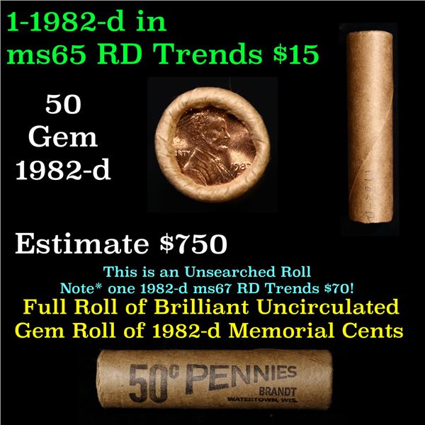 Shotgun Lincoln 1c roll, 1982-d 50 pcs Brandt Wrapper