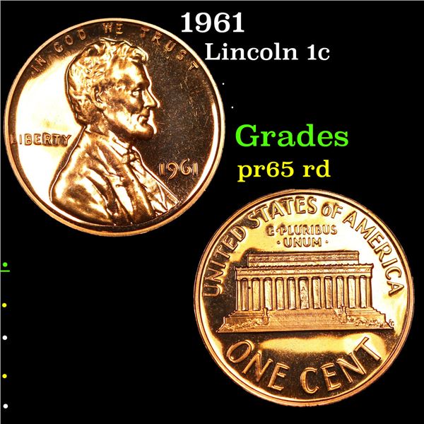 Proof 1961 Lincoln Cent 1c Grades Gem Proof Red