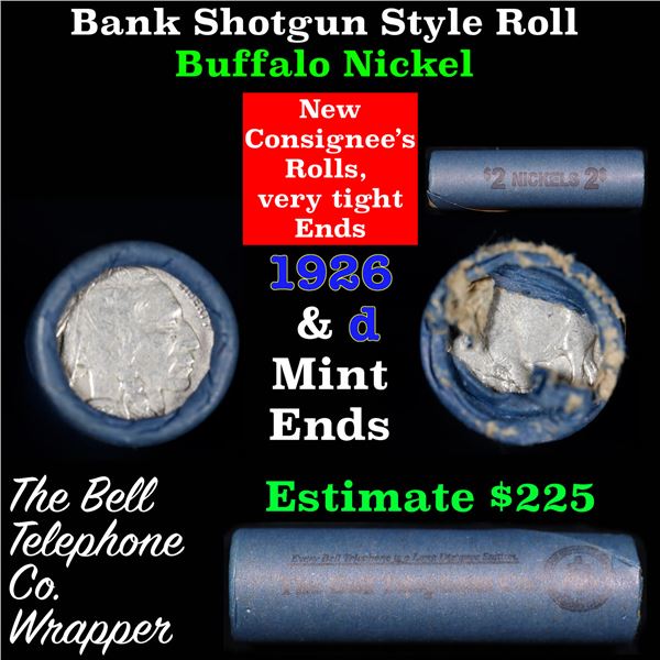 Buffalo Nickel Shotgun Roll in Old Bank Style 'Bell Telephone'  Wrapper 1926 & D Mint Ends