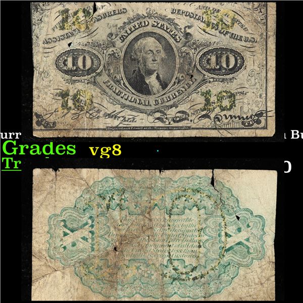 US Fractional Currency 10c Third Issue Fr-1255 Washington Bust Green Reverse Grades vg, very good